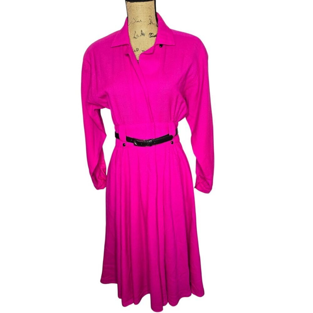 Vintage Hot Pink Belted Shirt Dress  Ronnie Heller Designs